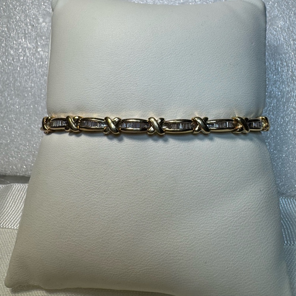 14KT Yellow Gold X Pattern Diamond Tennis Bracelet